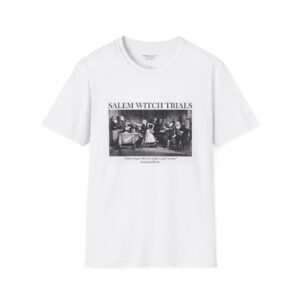 Salem Witch Trials Graphic T-Shirt — Historical Black and White Courtroom Design