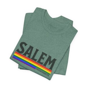 Salem Rainbow Stripe Tee — Massachusetts Pride Retro City T-Shirt