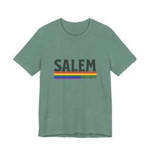 Salem Rainbow Stripe Tee — Massachusetts Pride Retro City T-Shirt